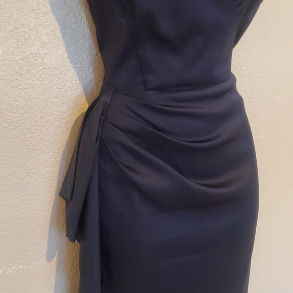Maggie London Jackie O Satin Cocktail Side Bustled Pencil Midi Dress Sz 14 - Picture 6 of 12